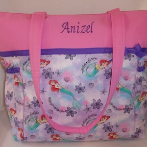 My Little Mermaid Disney Handmade fabric diaper bag Ariel~Flounder 2 choices 3 sizes Weekender twins travel Disney trip