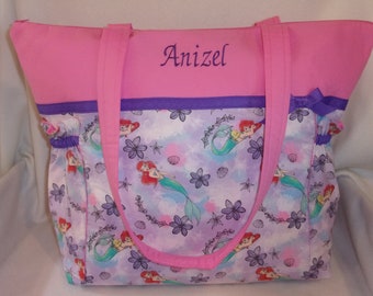 My Little Mermaid Disney Handmade fabric diaper bag Ariel~Flounder 2 choices 3 sizes Weekender twins travel Disney trip