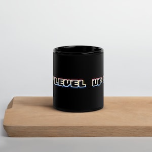 Level Up Schwarze Tasse - Retro - Pilz - Extra Life