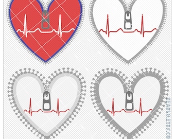 SVG: Zipper Heart - Cricut - Cuttable - Studio3 Silhouette - A.I. - DXF - E.P.S. - CHD - Zipper Club - Heart Warrior - Open Heart Surgery