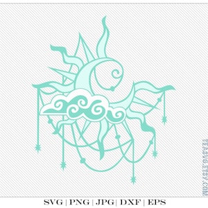 SVG: Moon & Stars - Celestial - Clouds - DXF - EPS