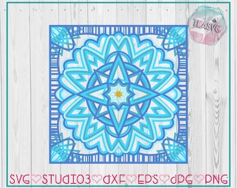 SVG: Layered Heart Mandala (4 Layers)  - Cricut - Cuttable - Studio3 Silhouette - DXF - E.P.S. - Geometric - Moroccan Style - Square
