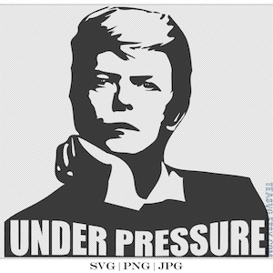 May include: Black and white silhouette of a person with the text "UNDER PRESSURE" below. The image is a graphic design.