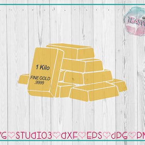 SVG: Stack of Gold Bars  - Cricut - Cuttable - Studio3 Silhouette - DXF - E.P.S. - Bullion - Cash - Rich - Wealth - Money - Loot - Stacks