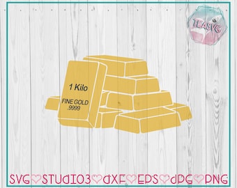 SVG: Stack of Gold Bars  - Cricut - Cuttable - Studio3 Silhouette - DXF - E.P.S. - Bullion - Cash - Rich - Wealth - Money - Loot - Stacks