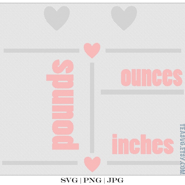 SVG: ハンフリー象の出生統計 (ハート) テンプレート **物理的なアイテムではありません!**