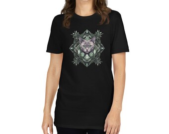 Elegant Green Gem Cat T-Shirt - Peridot - Emerald - Malachite - Aventurine - Jade - Chrysoprase
