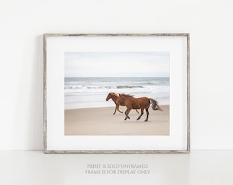 Horse Photo, Wild Horse Art, Print or Canvas, Large Wall Decor, Rustic Art, Animal Photograph, Spanish Mustangs, Beach Ocean - Running Wild