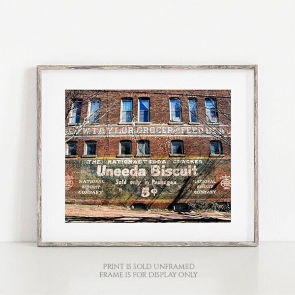 Vintage Ad Photo, Ghost Sign Print, Brick Building Painted Wall, Farm Kitchen Art, Church Hill, Richmond VA Photography, RVA- Uneeda Biscuit