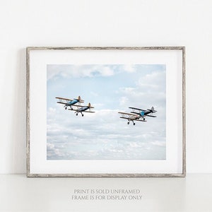 Aloft Aviation Print or Canvas, Biplane Photograph, Gift for Pilot or Veteran, Airplane, Nursery Décor, Plane Photo Wall Art, Kids Room image 1