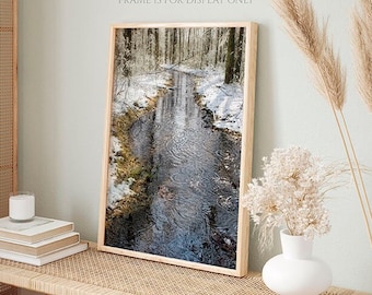 Ripples • Nature Photography Print, Winter Art Photo, Canvas Wrap, Trees, Forest, Melting Ice Snow, Icy Water, Stream, Woodlands Wall Decor