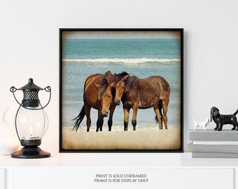 Mare & Colt • Wild Horses on Beach, Coastal Décor for Home, Mustangs Photography, Print or Canvas Art, Mustangs, Ocean, Beach Cottage Decor