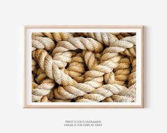 Nautical Photography, Beige Ship Rope Photograph, Fishing, Sailing, Coastal, Knots, Large Wall Art, Beach House Decor - Learning the Ropes