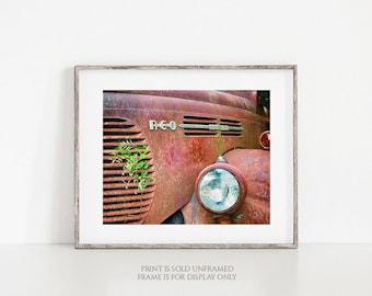 Vintage Truck Photography, Antique Vehicle Photo, Canvas Wrap or Print, Rustic Man Cave Art, Rusty Red, Retro Americana - REO Speedwagon