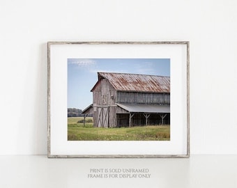 Grey Barn Modern Farmhouse Photography, Print or Canvas, Large Wall Art Decor, Gift for Her, Rustic Country Landscape Photo - Madison Barn