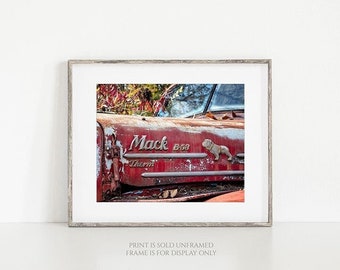 Mack B53 in Red • Vintage Mack Truck Photography, Junkyard Print or Canvas Wrap, Antique Old Rusty Truck, Rustic Print, Farmhouse Wall Art