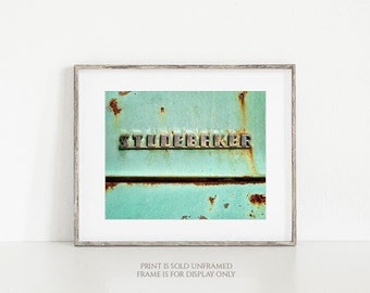 Studebaker • Truck Photography, Vintage Emblem, Print or Canvas Wrap, Antique Teal Aqua Vehicle, Old Car Insignia, Rustic Farmhouse Wall Art