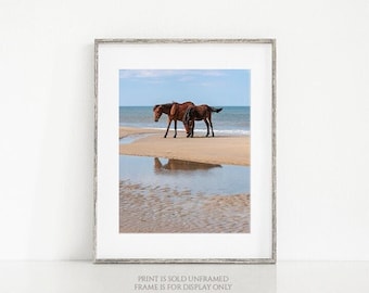 Horse Photography, Wild Horses Photo, Mare Colt Print, Ocean, Beach Cottage Decor, Spanish Mustang, Summer Wall Art Print - Better Together