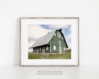 Montpelier Barn • Landscape Photography, Green Barn Print or Canvas, Modern Farmhouse Large Wall Art, Gift for Her, Rustic Country Home