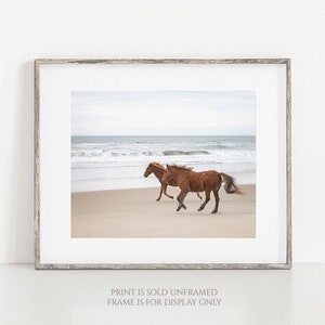 Horse Photo, Wild Horse Art, Print or Canvas, Large Wall Decor, Rustic Art, Animal Photograph, Spanish Mustangs, Beach Ocean Running Wild image 1