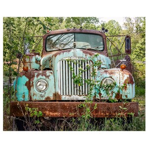 Old Trucks & Honeysuckle No 2 Antique Mack Truck Photograph, Print Canvas Wrap, Gift for Him, Classic Vehicle Photo, Rustic Farmhouse Art image 2