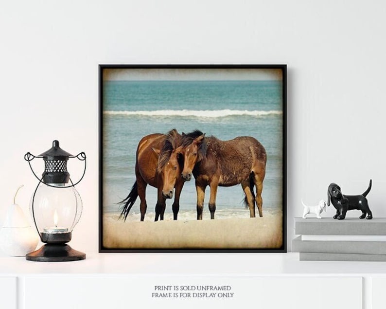 Mare & Colt Wild Horses on Beach, Coastal Décor for Home, Mustangs Photography, Print or Canvas Art, Mustangs, Ocean, Beach Cottage Decor image 1