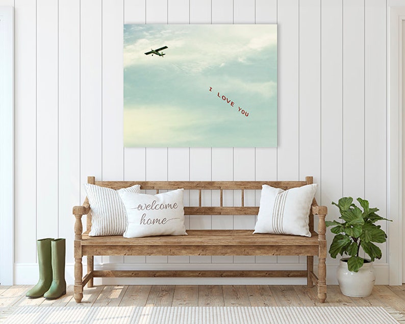 I LOVE YOU Plane Print, Gift of Love for Pilot Stewardess Traveler, Airplane Décor, Minimalism Art, Aviation Travel Photo, Large Wall Art image 2