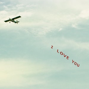 I LOVE YOU Plane Print, Gift of Love for Pilot Stewardess Traveler, Airplane Décor, Minimalism Art, Aviation Travel Photo, Large Wall Art image 1
