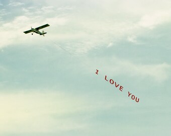 I LOVE YOU • Plane Print, Gift of Love for Pilot Stewardess Traveler, Airplane Décor, Minimalism Art, Aviation Travel Photo, Large Wall Art