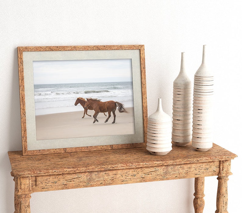 Horse Photo, Wild Horse Art, Print or Canvas, Large Wall Decor, Rustic Art, Animal Photograph, Spanish Mustangs, Beach Ocean Running Wild image 3