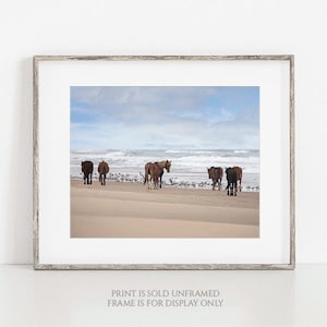 Together • Wild Horses Photography, Ocean Waves, Outer Banks Print or Canvas, Horse Harem Photograph, Large Wall Art, OBX, Spanish Mustangs