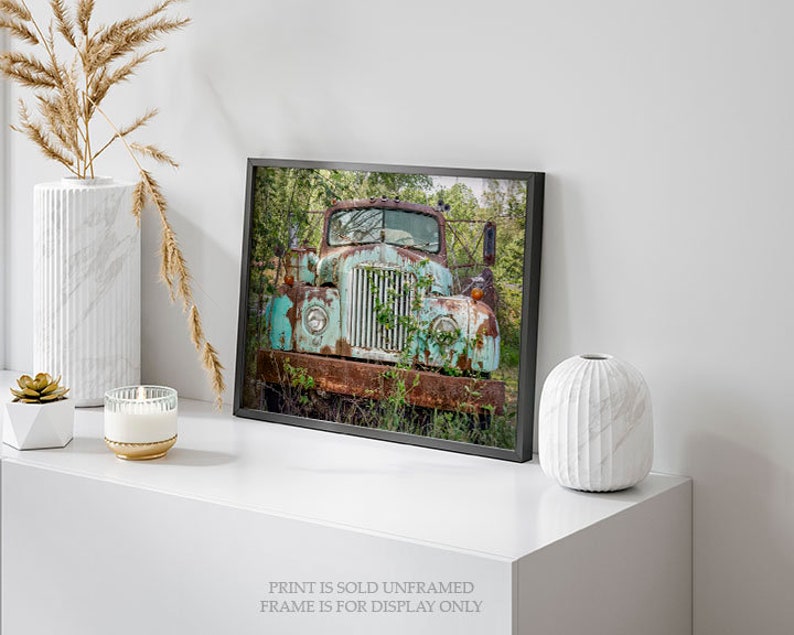 Old Trucks & Honeysuckle No 2 Antique Mack Truck Photograph, Print Canvas Wrap, Gift for Him, Classic Vehicle Photo, Rustic Farmhouse Art image 3