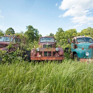 Mack Row Vintage Mack Trucks, Truck Photography, Rustic Art, Rusty Red Brown, Print or Canvas Gallery Wrap, Old Antique Vehicle Photo image 4