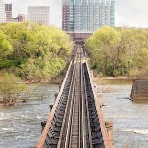 RVA Train Trestle Photograph, Print or Canvas, Rail, Railroad Bridge Photo, Nature Photography, Richmond Virginia River - Crossing the James