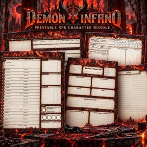 Charakterbogen-Set für das Fantasy-Rollenspiel Demon Inferno | Hintergrundgeschichte, Notizen & Fragebogen | PF2E