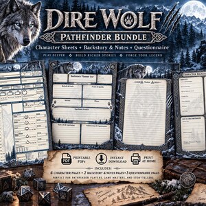 Ficha de Personagem de RPG de Fantasia Lobo Gigante | História, Anotações e Questionário | PF2E