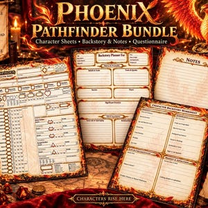 Fiche de personnage pour le jeu de rôle Phoenix Fantasy | Histoire, notes et questionnaire | PF2E