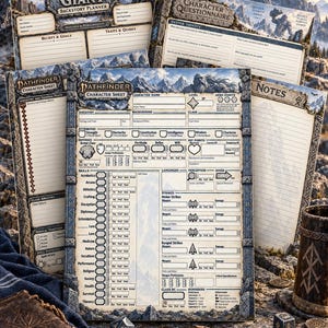 Conjunto de Fichas de Personagem para RPG de Fantasia Gigante | História, Anotações e Questionário | PF2E