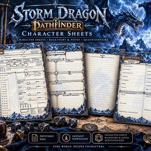 Storm Dragon Fantasy RPG Character Sheet Set | Backstory, Notes & Questionnaire | PF2E