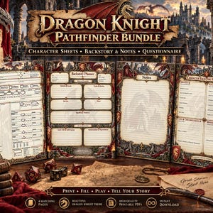 Ficha de Personagem para RPG de Fantasia Cavaleiro Dragão | História, Anotações e Questionário | PF2E