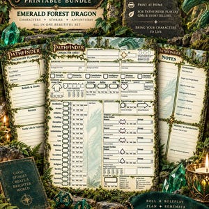 Ficha de Personagem para RPG de Fantasia Dragão Esmeralda | História, Anotações e Questionário | PF2E