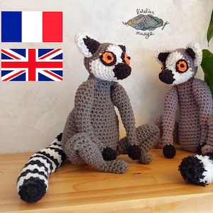 Crochet pattern ring-tailed maki / lemur - French and English