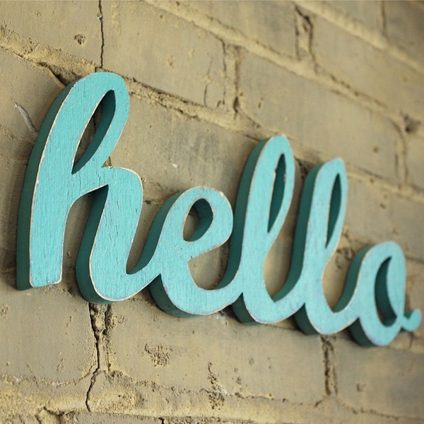 HELLO recycled wooden sign