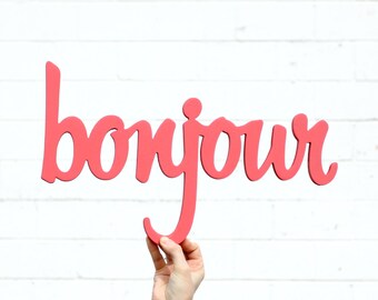 bonjour handmade wood sign - wall decoration for vintage or modern decor