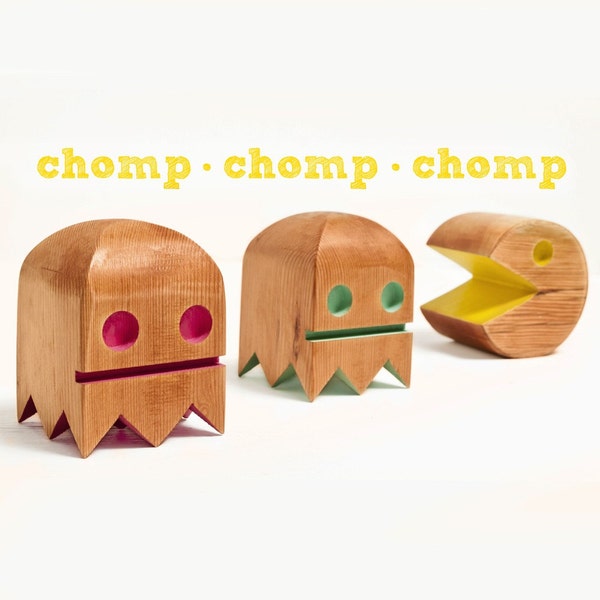 Pac Man Bots set of three made from reclaimed northern Douglas-fir