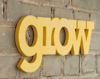 grow handmade wood sign - wall decoration for vintage or modern nursery children greenhouse plant bedroom decor