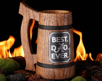 Best Dad Ever Wooden Beer Stein, Father's Day Gift Idea, Fathers Day Gift from Kids Handcrafted Wooden Mug for Dads, Customized Gift For Him