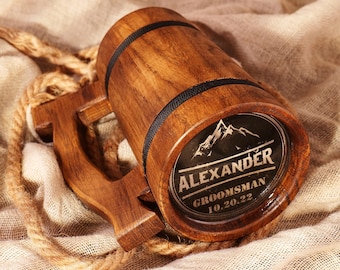 Personalized Viking Style Beer Mug 22 oz, Oak beer Tankard for Beer Lovers, Custom Pint Glasses, Gift for Best Man, Beer Stein for groomsman