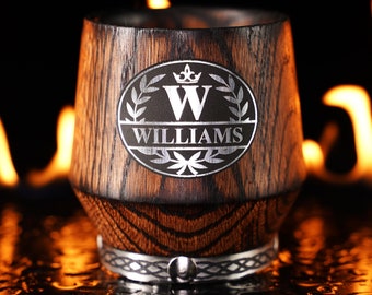 Custom Engraved Whiskey Glass for Men, Scotch Lover Gift, Groomsman Rocks Glass, Personalized Whiskey Oak Tumbler, Gifts For Groomsmen
