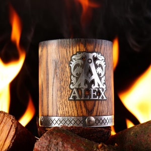 Whiskey Glass for Bourbon Lovers, Engraved oak whiskey tumbler, Personalized Birthday gift, Old Fashioned Bourbon Glass for Whiskey Lovers